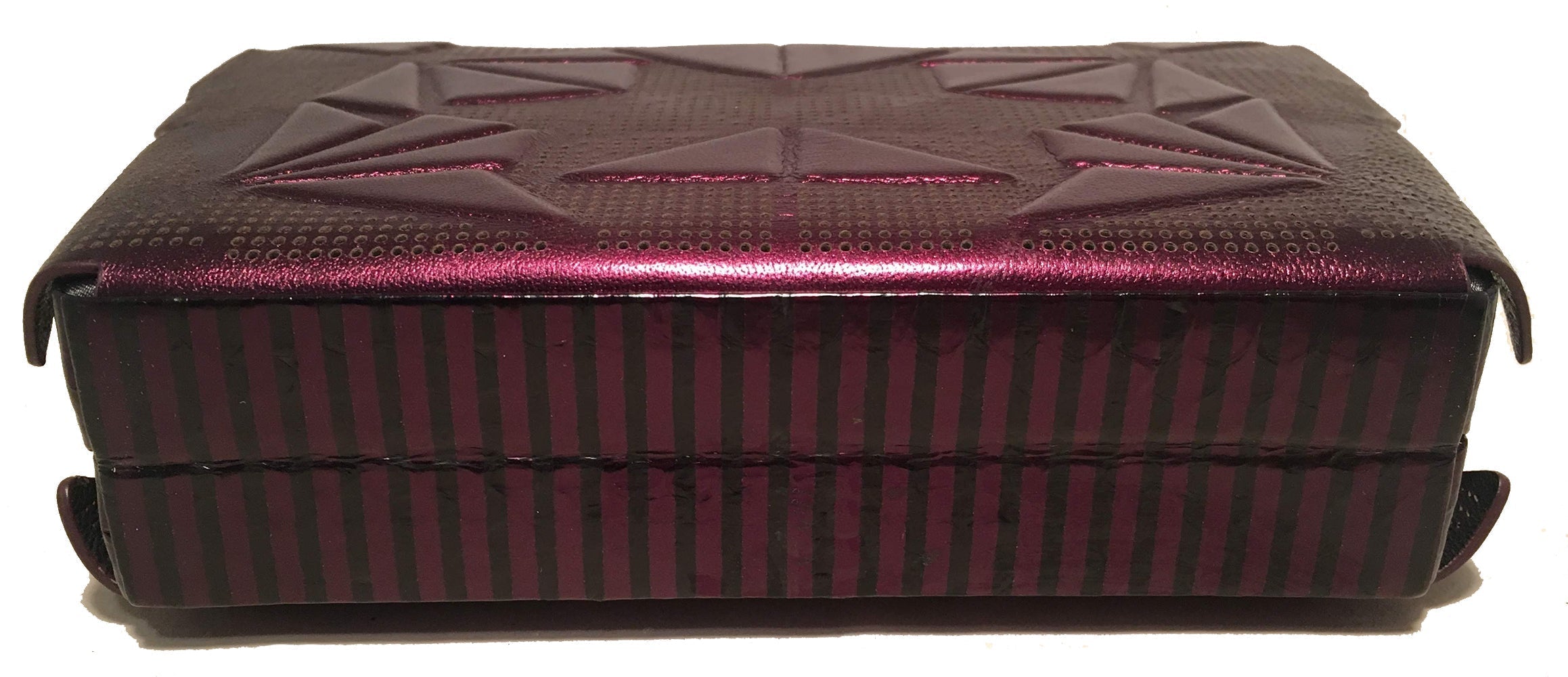 Tonya Hawkes Purple Metallic Embossed and Laser Cut Leather Clutch