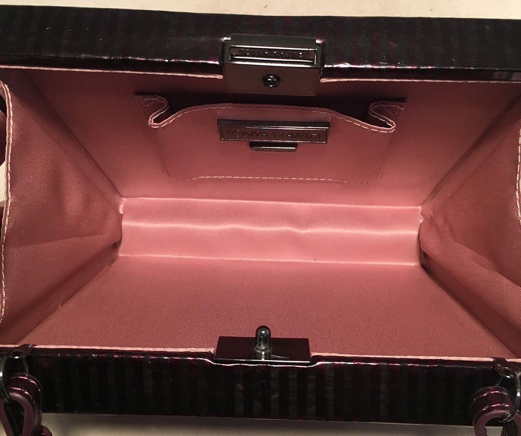 Tonya Hawkes Purple Metallic Embossed and Laser Cut Leather Clutch