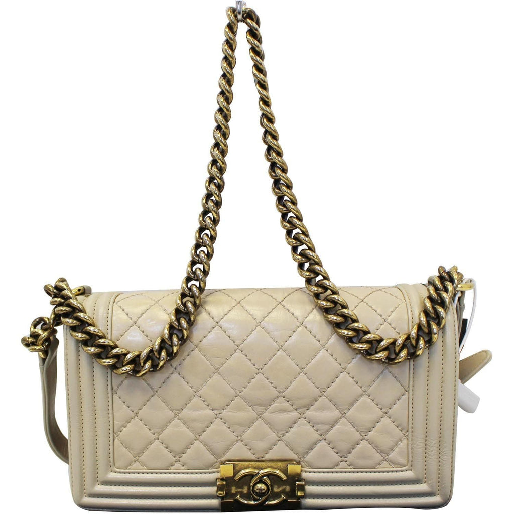 Chanel Medium Boy Flap Quilted Leather Beige Shoulder Bag