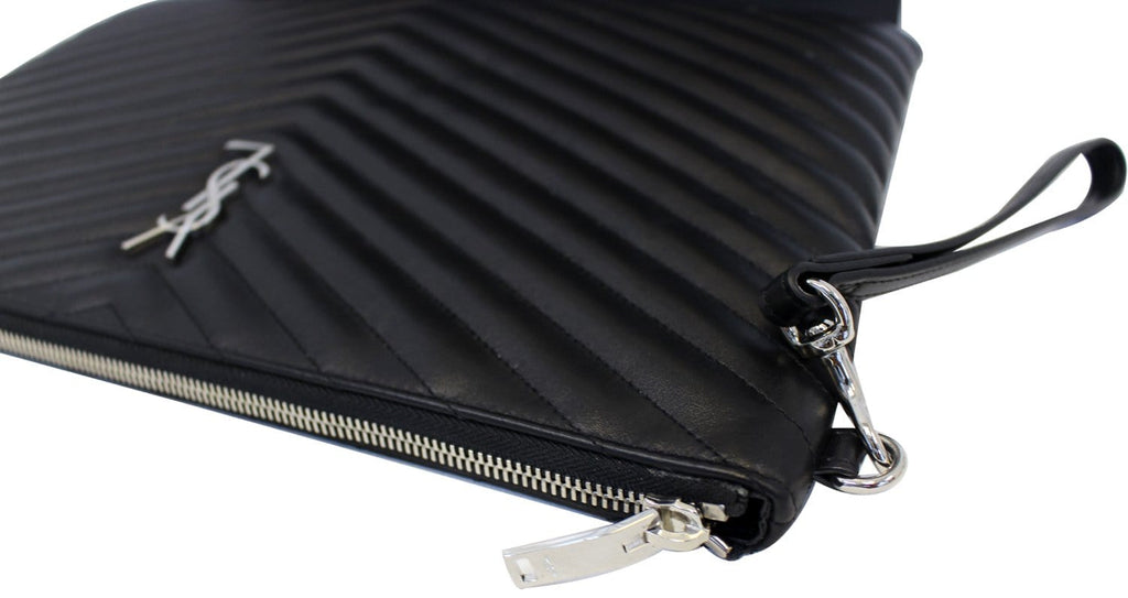 YVES SAINT LAURENT Monogram Black Leather Document Holder Clutch