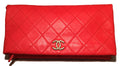 Chanel Red Quilted Leather CC Fold Over Clutch