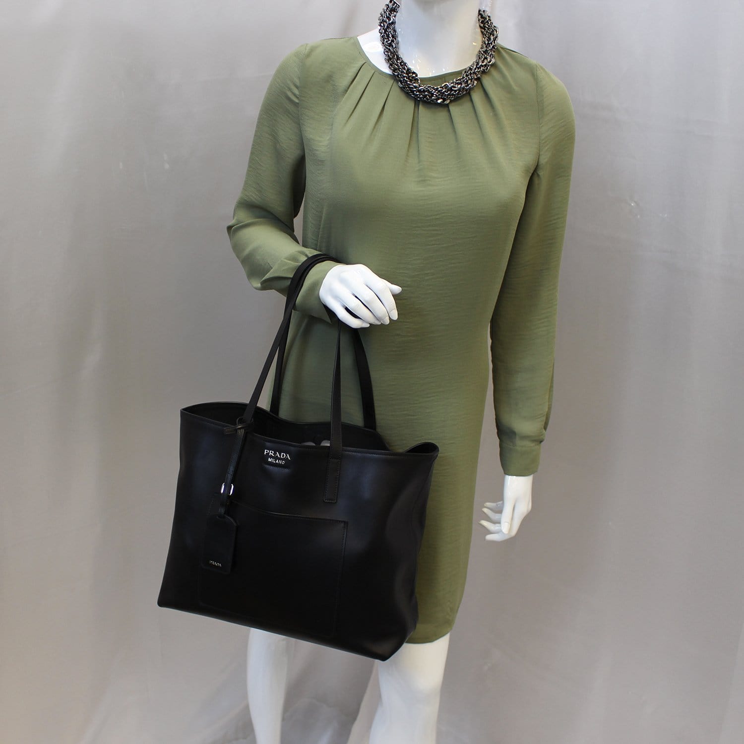 PRADA City Calf Leather Large Shopping Tote Shoulder Bag