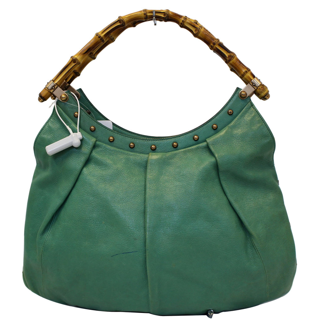 GUCCI Green Leather Bamboo Top Handle Shoulder Bag 124293