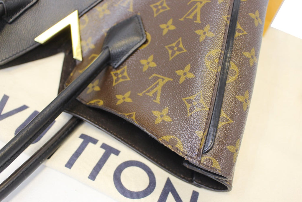 LOUIS VUITTON Monogram Canvas Black Leather Kimono Tote Bag
