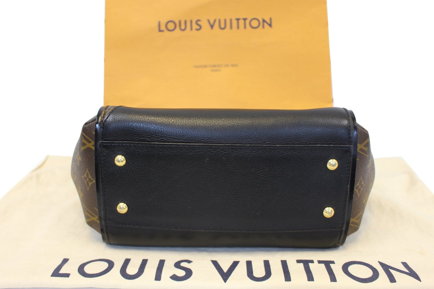 LOUIS VUITTON Monogram Canvas Black Leather Kimono Tote Bag