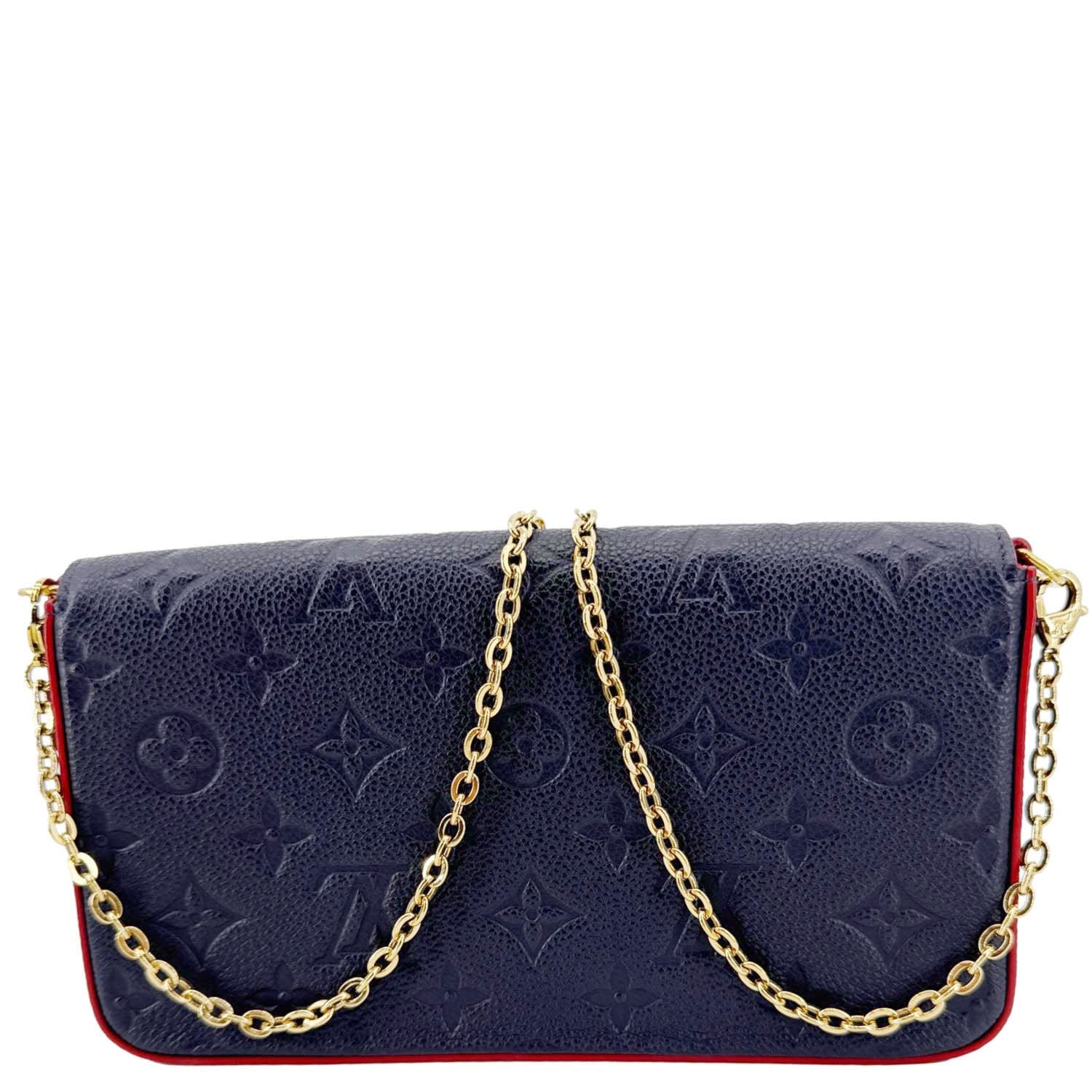 LOUIS VUITTON Felicie Pochette Empreinte Leather Crossbody Bag Blue