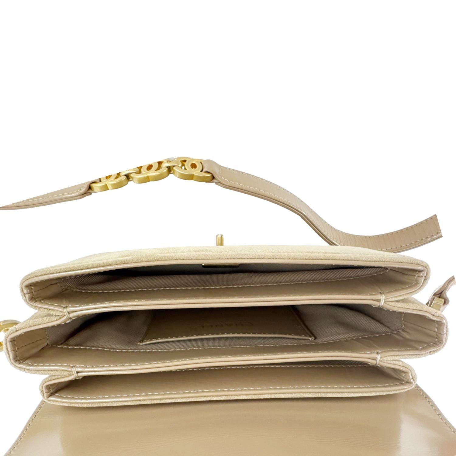 Chanel My Sweet CC Shiny Quilted Calfskin Leather Shoulder Bag Beige