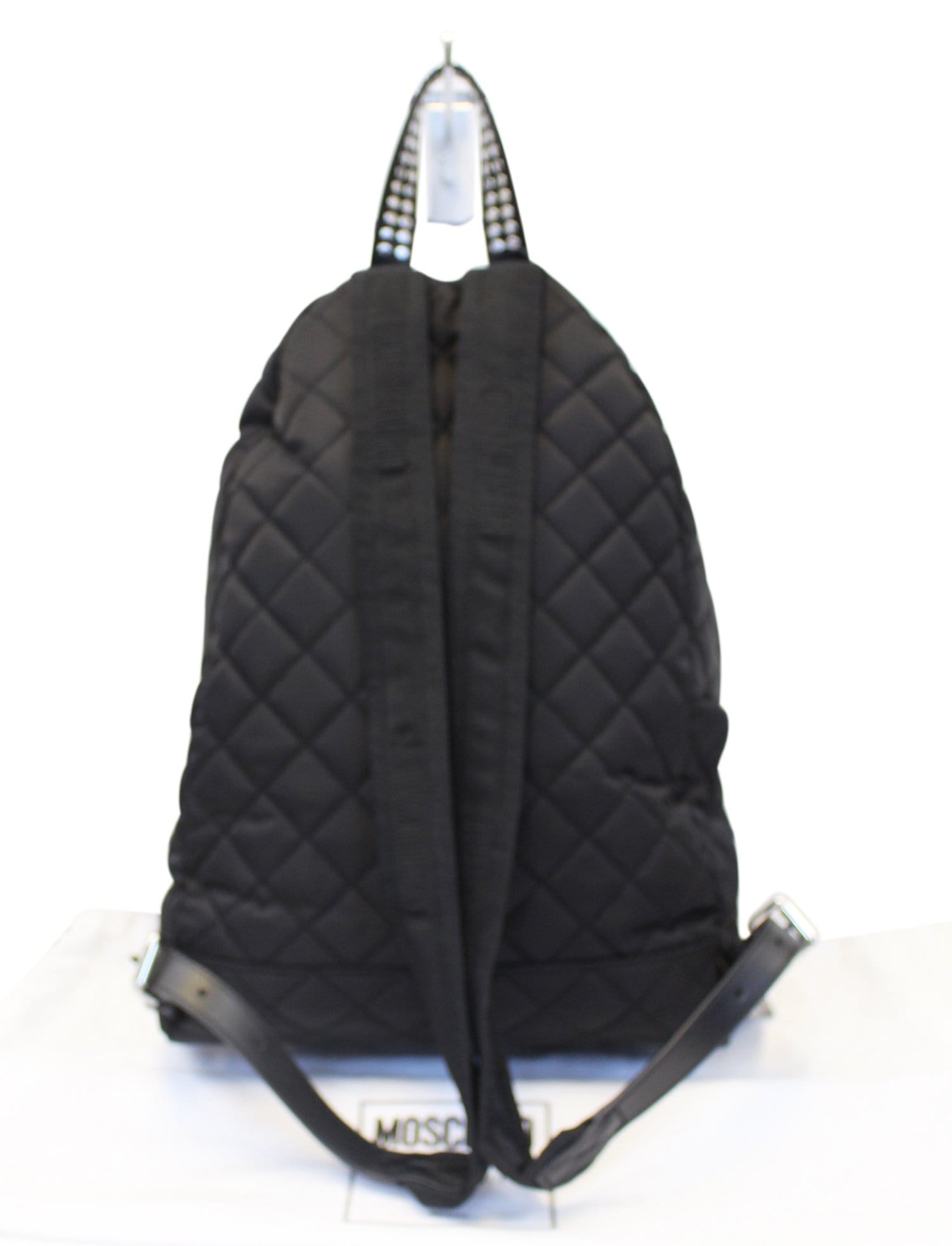 Moschino Women Large Studded Quilted Nylon Black Backpack - Sale