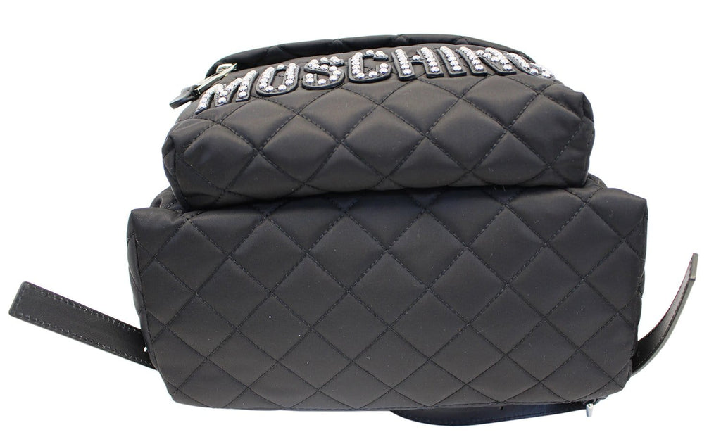 Moschino Women Large Studded Quilted Nylon Black Backpack - Sale