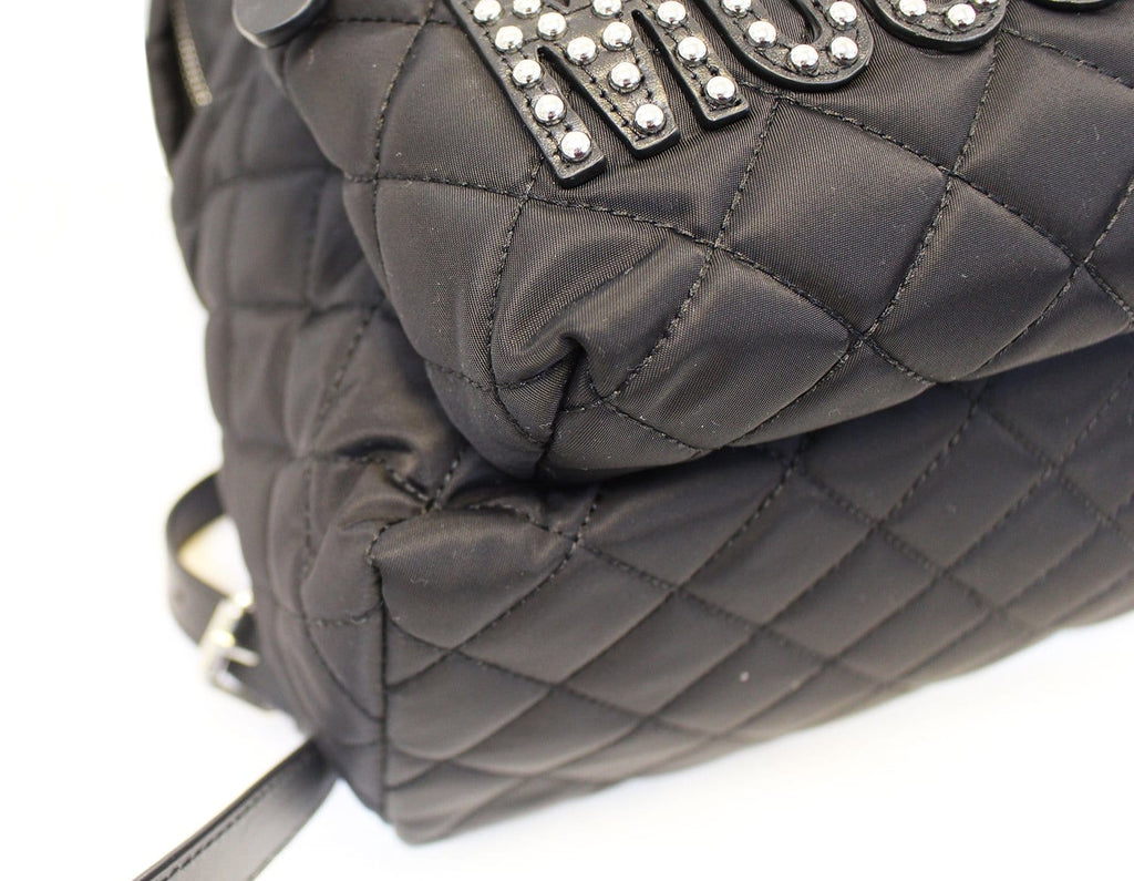 Moschino Women Large Studded Quilted Nylon Black Backpack - Sale