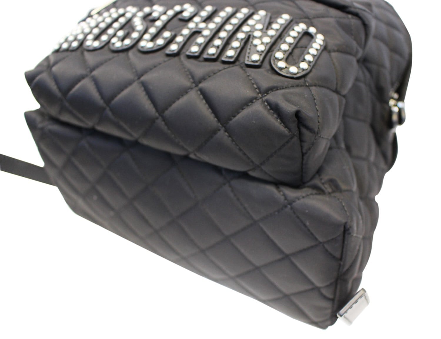 Moschino Women Large Studded Quilted Nylon Black Backpack - Sale