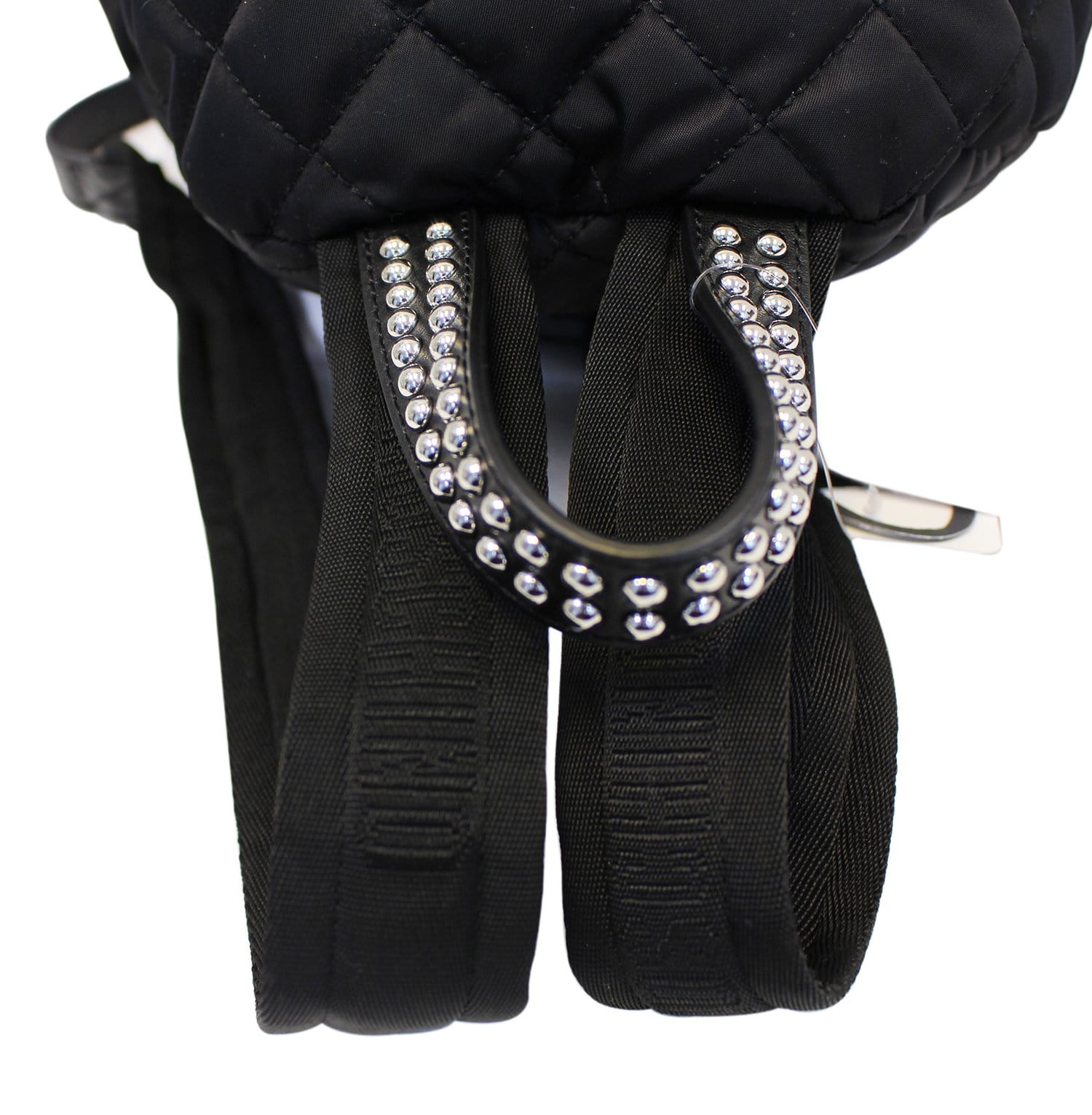 Moschino Women Large Studded Quilted Nylon Black Backpack - Sale
