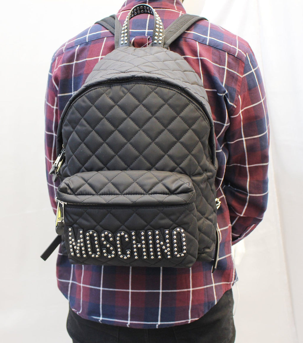 Moschino Women Large Studded Quilted Nylon Black Backpack - Sale