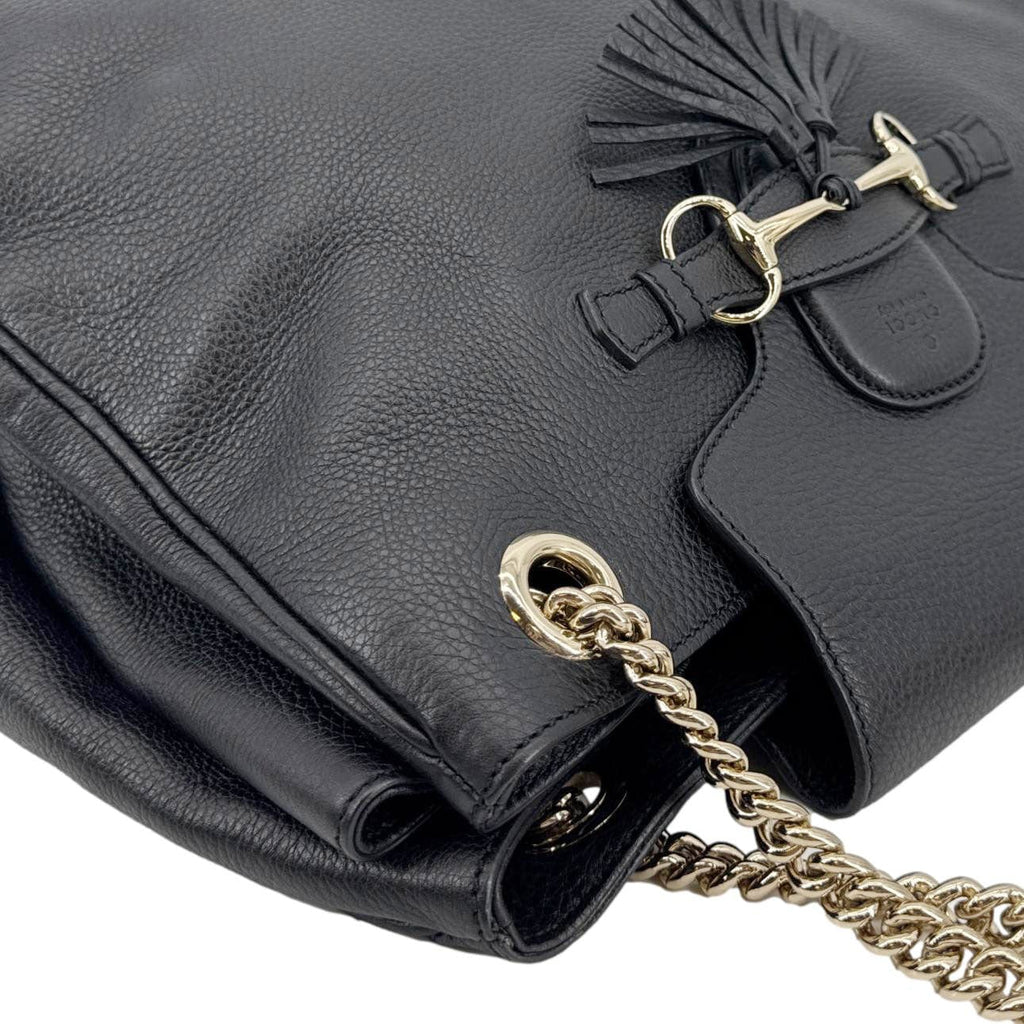 GUCCI Emily Pebbled Leather Chain Shoulder Bag Black 336757
