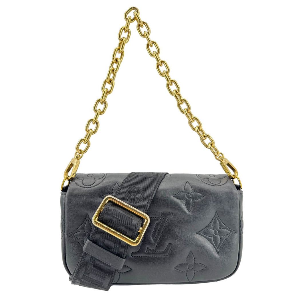 LOUIS VUITTON Calfskin Bubblegram Leather Wallet on Strap Bag Black