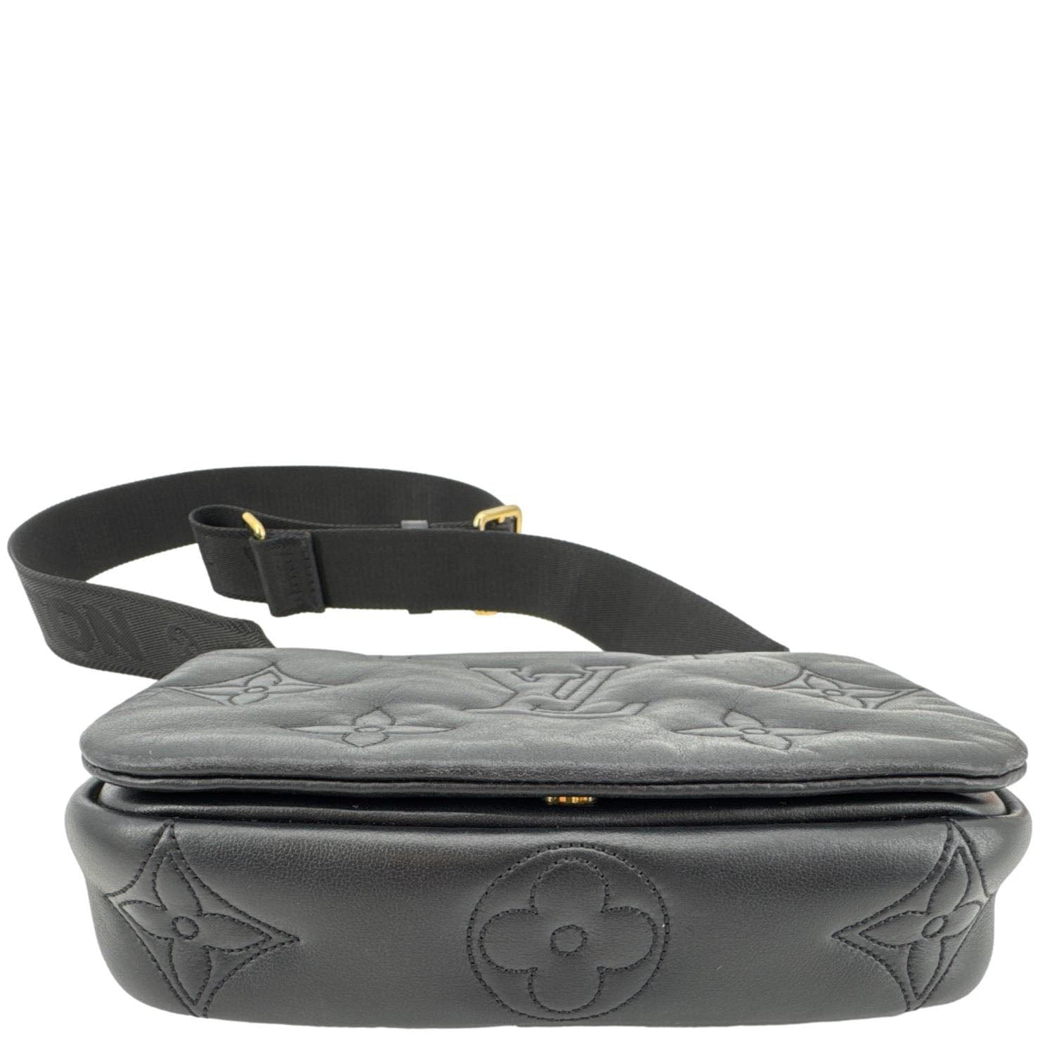 LOUIS VUITTON Calfskin Bubblegram Leather Wallet on Strap Bag Black
