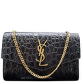 YVES SAINT LAURENT Uptown Crocodile-Embossed Crossbody Chain Wallet Black