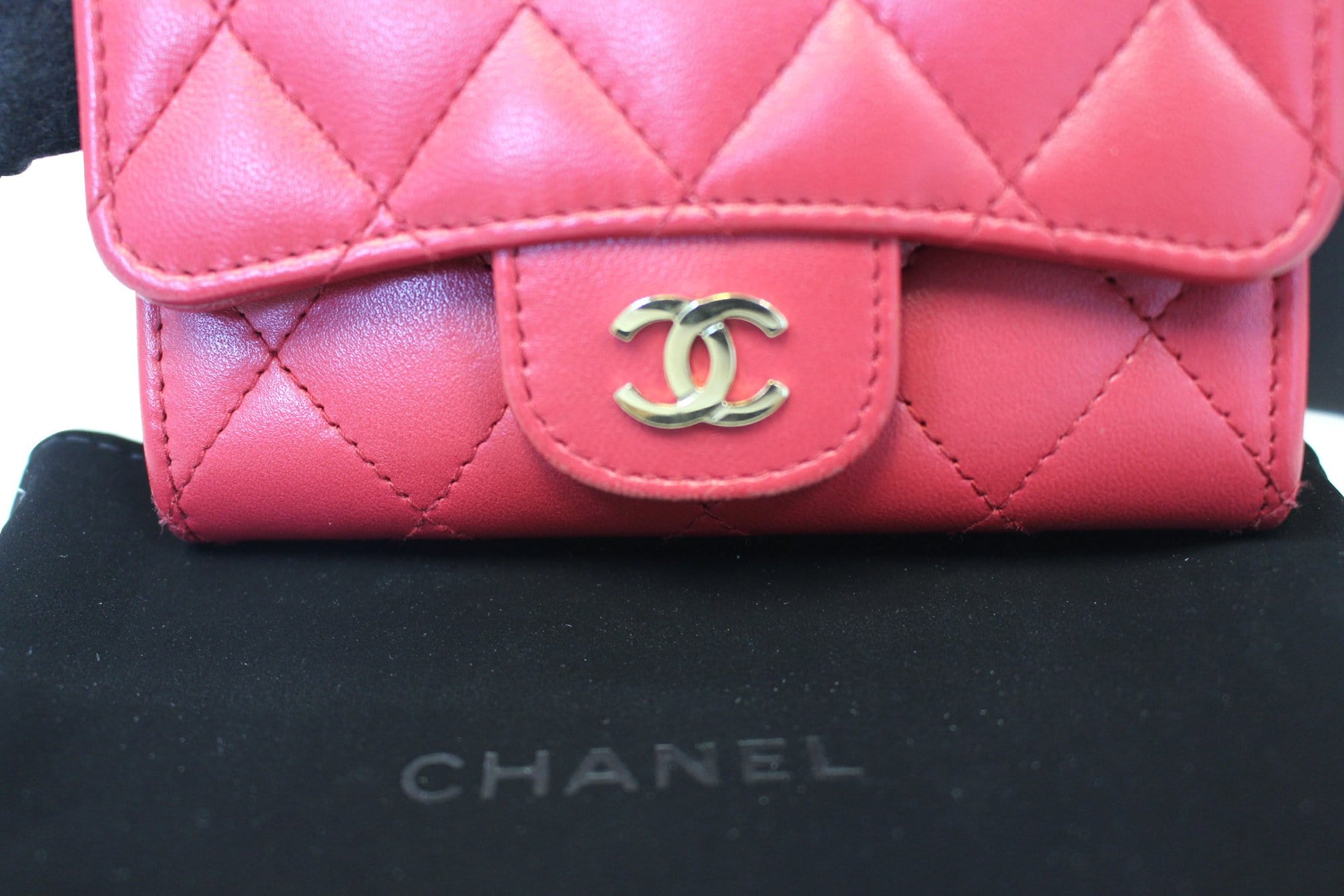 Chanel Dark Pink Classic Flap Card Holder Case