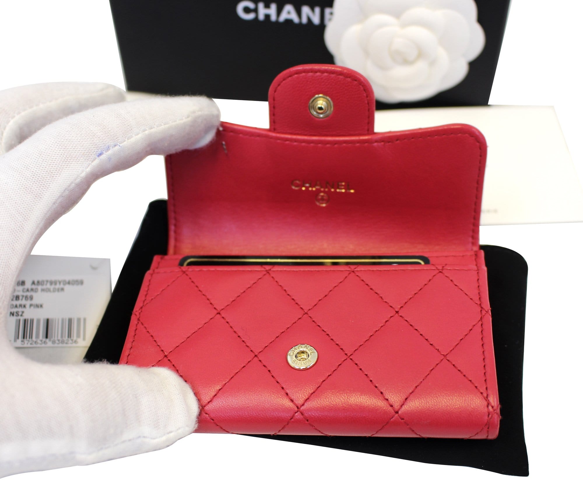 Chanel Dark Pink Classic Flap Card Holder Case