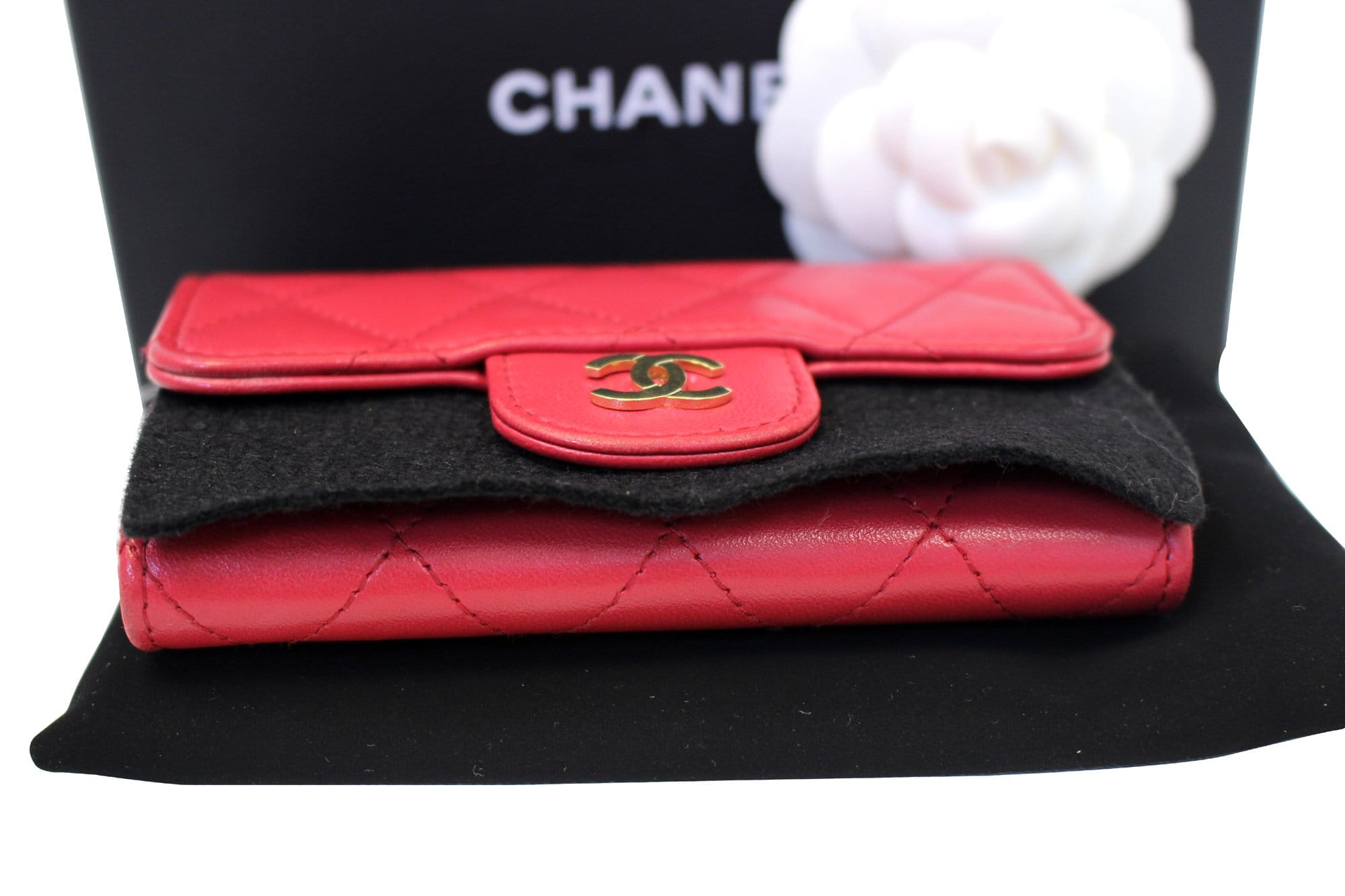 Chanel Dark Pink Classic Flap Card Holder Case