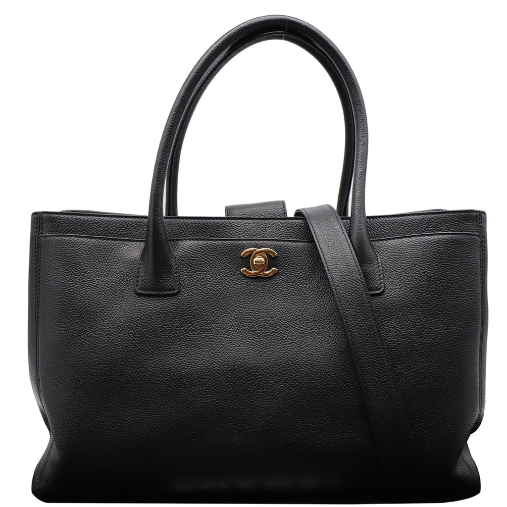 Chanel Cerf Executive Leather Shopper Tote Bag Black