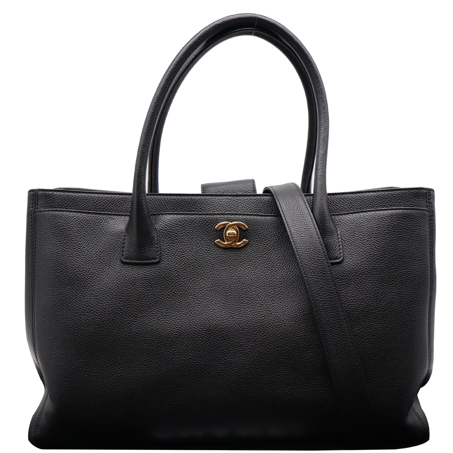 Chanel Cerf Executive Leather Shopper Tote Bag Black