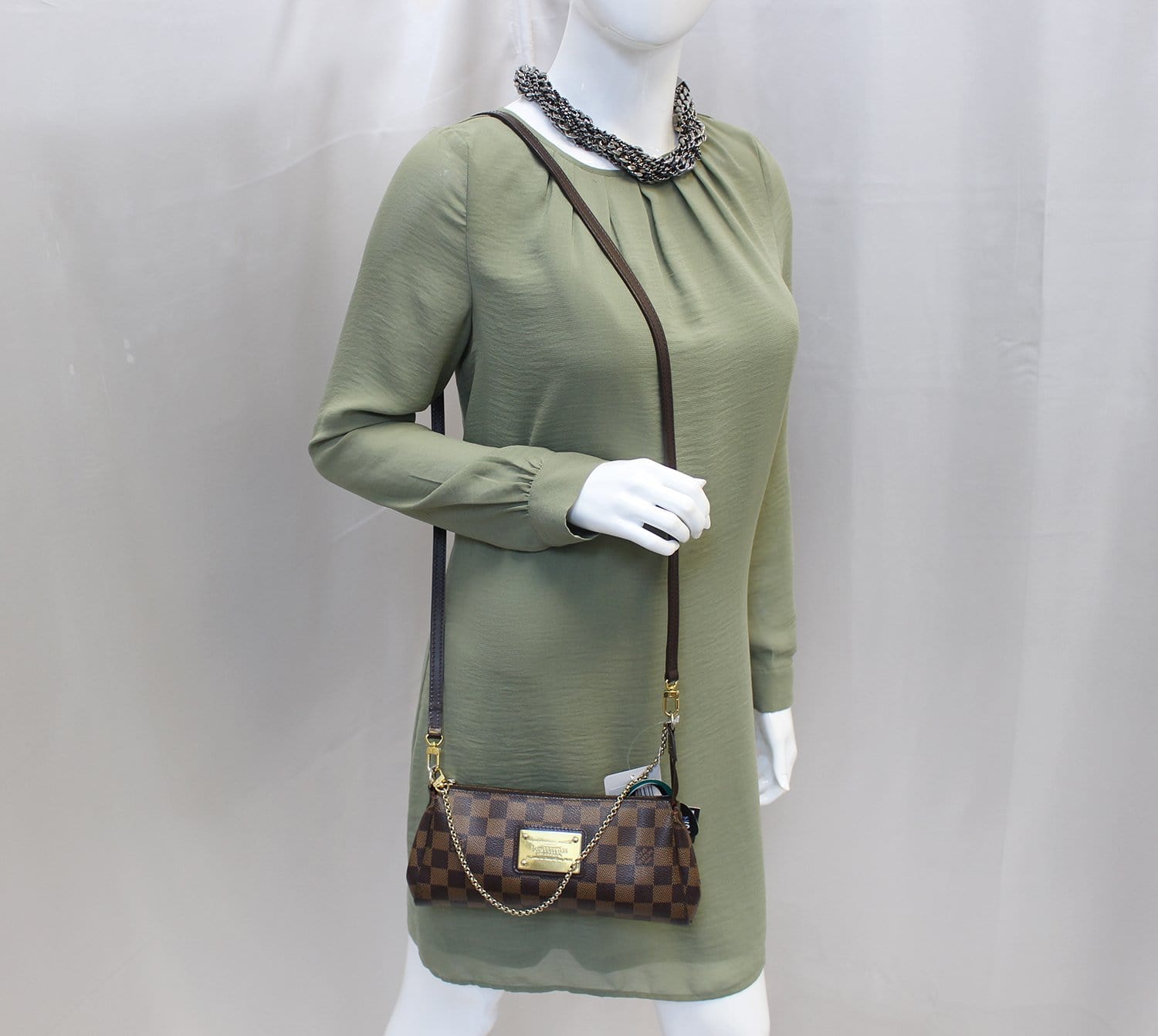 LOUIS VUITTON Damier Ebene Pochette Eva Clutch Shoulder Crossbody Bag