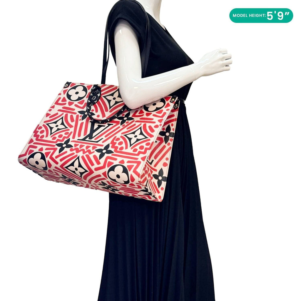 LOUIS VUITTON Onthego GM Crafty Monogram Giant Canvas Shoulder Bag Red