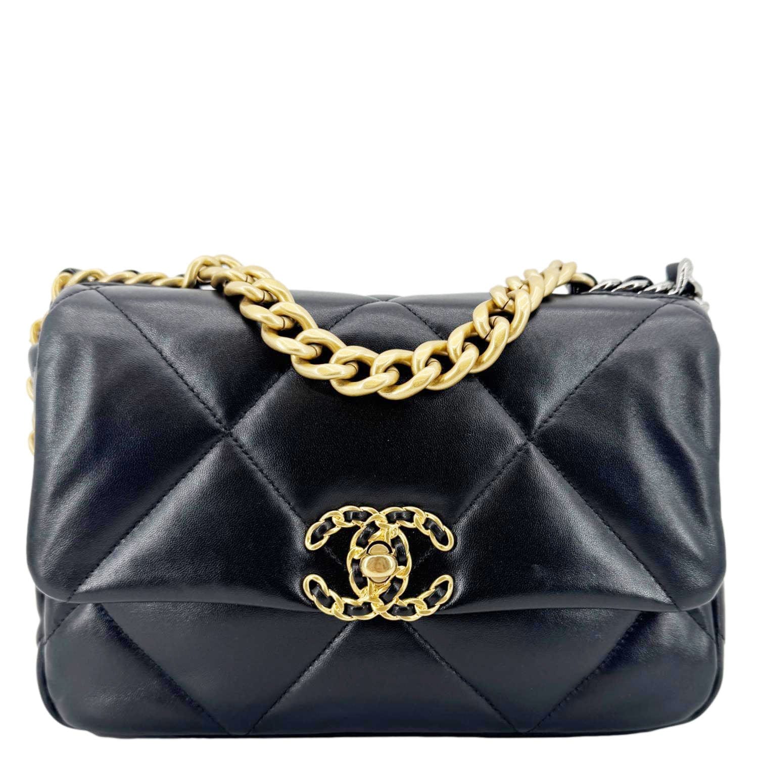 Chanel 19 Flap Shiny Lambskin Leather Shoulder Bag Black