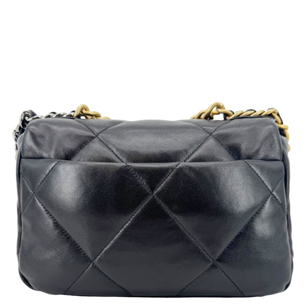Chanel 19 Flap Shiny Lambskin Leather Shoulder Bag Black