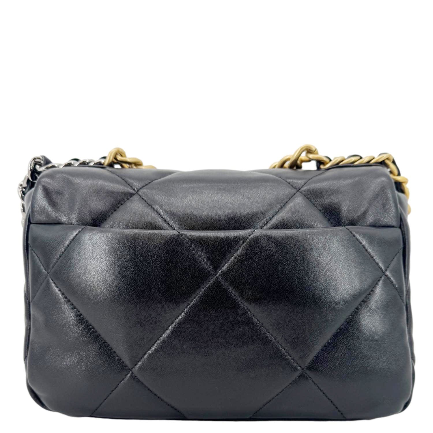 Chanel 19 Flap Shiny Lambskin Leather Shoulder Bag Black