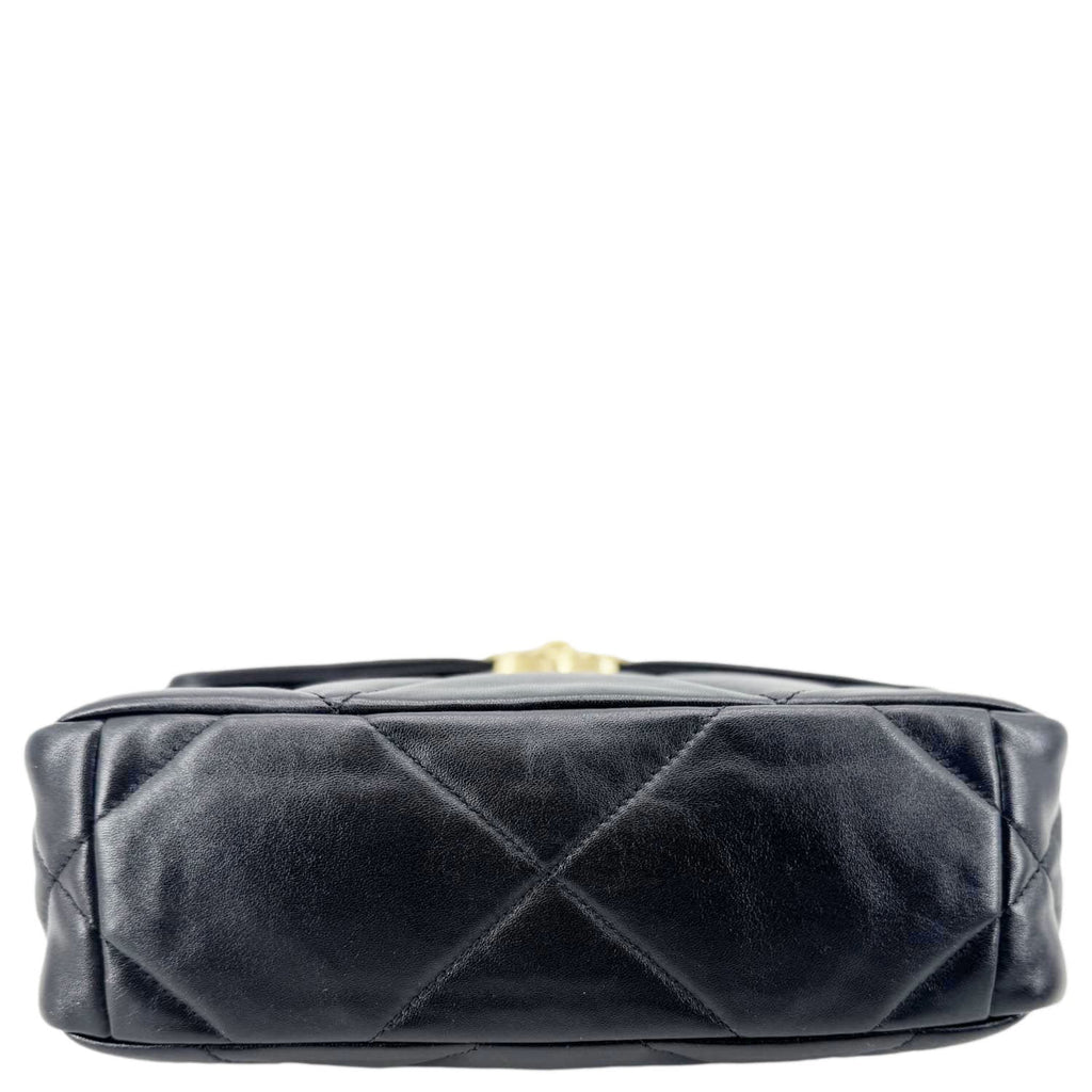 Chanel 19 Flap Shiny Lambskin Leather Shoulder Bag Black