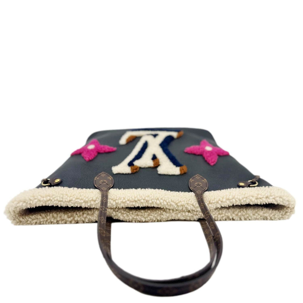 LOUIS VUITTON Neverfull MM Monogram Teddy Shearling Shoulder Bag Black