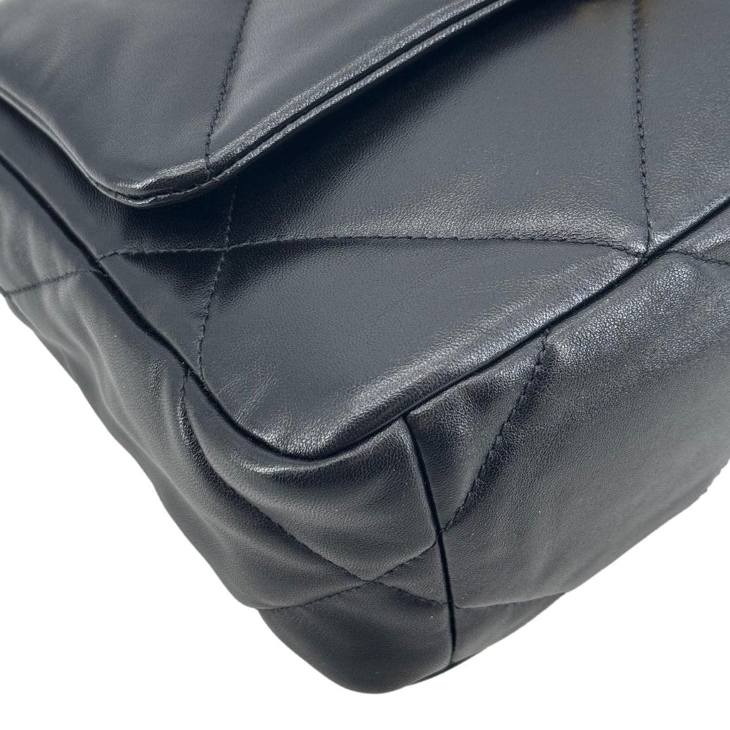 Chanel 19 Flap Shiny Lambskin Leather Shoulder Bag Black