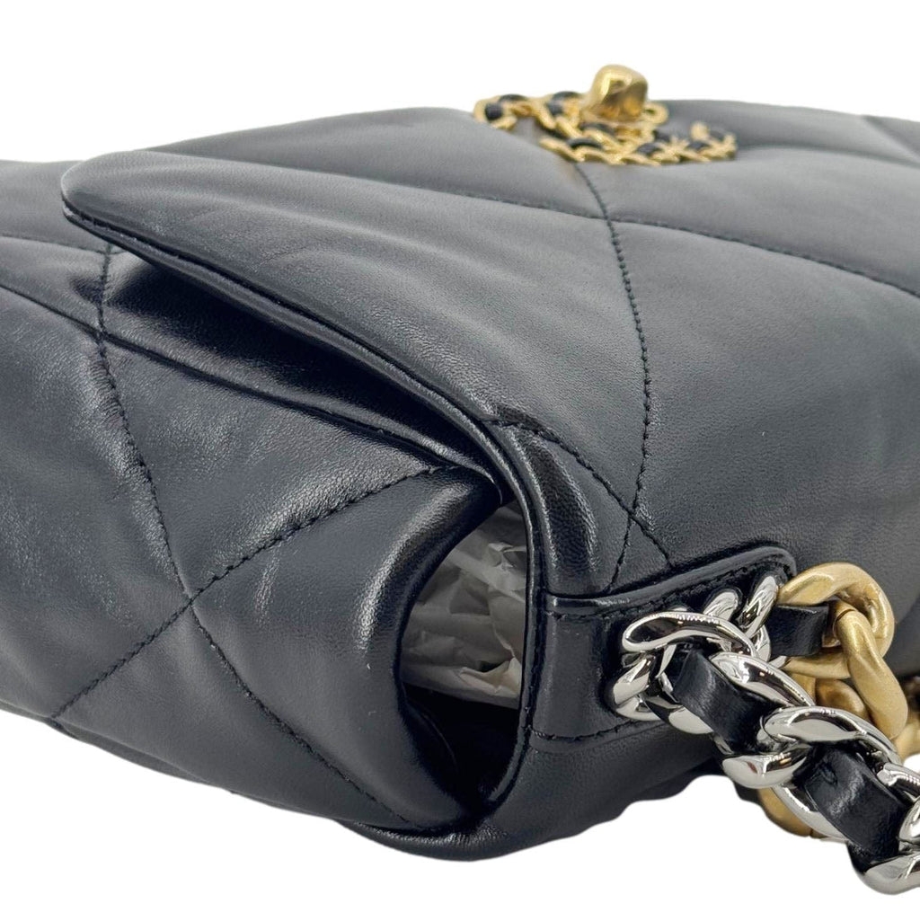 Chanel 19 Flap Shiny Lambskin Leather Shoulder Bag Black