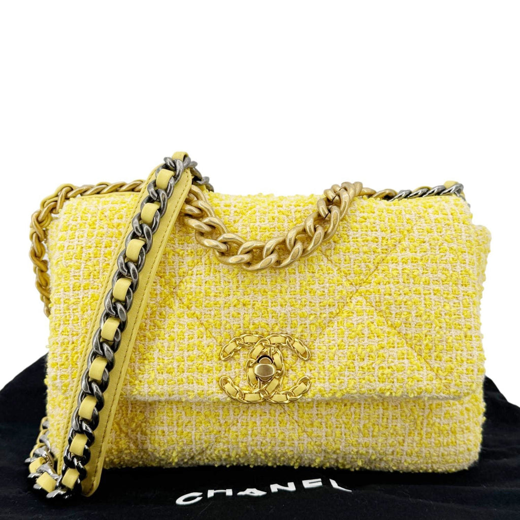 Chanel 19 Flap Small Quilted Tweed Shoulder Bag Yellow