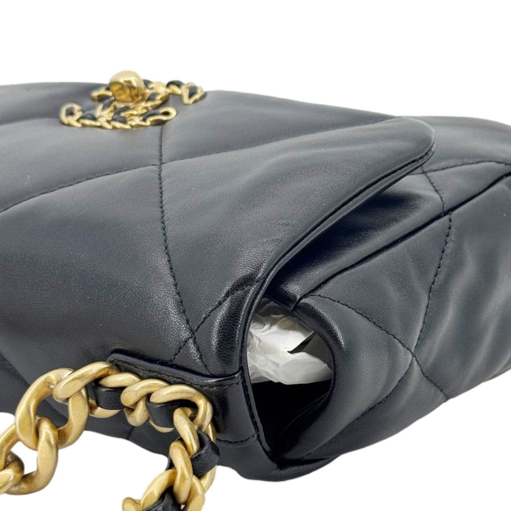 Chanel 19 Flap Shiny Lambskin Leather Shoulder Bag Black