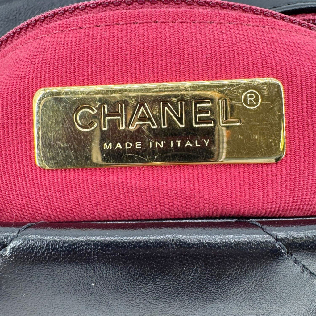 Chanel 19 Flap Shiny Lambskin Leather Shoulder Bag Black