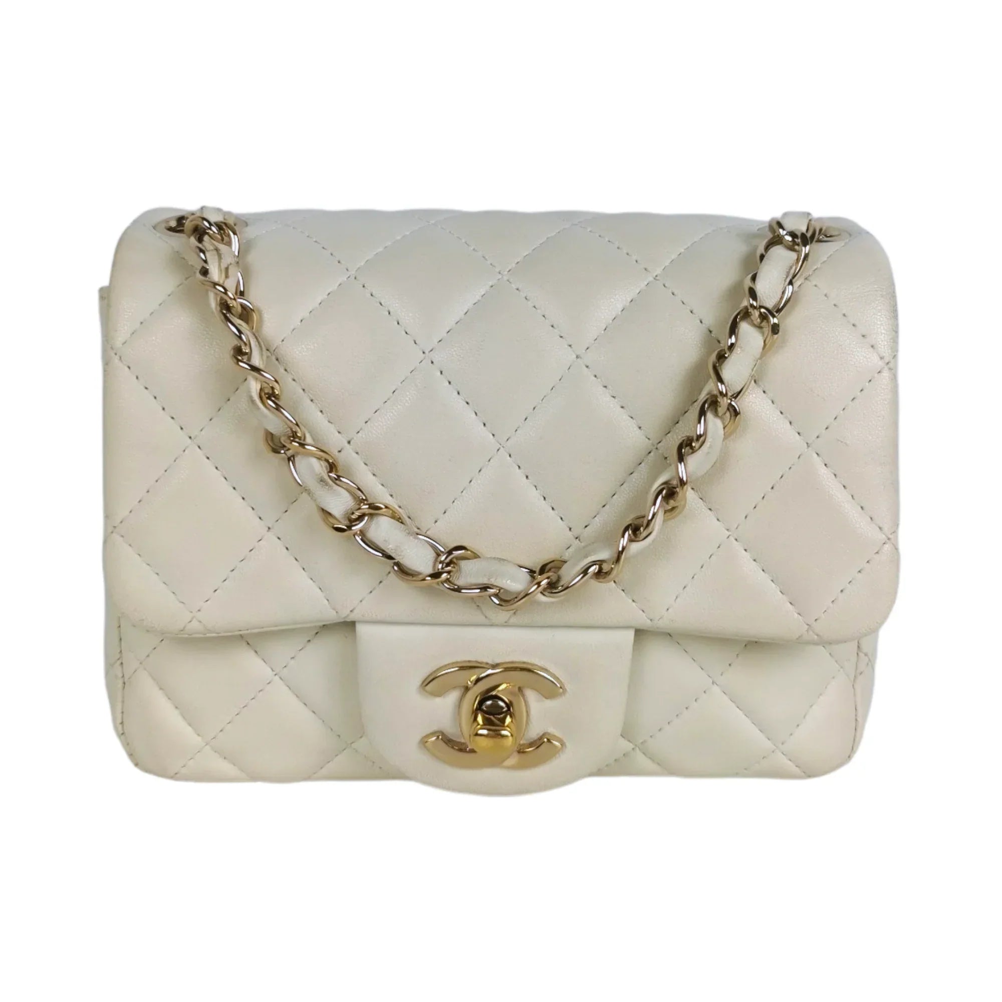 Chanel Classic Mini Square White Lambskin Gold