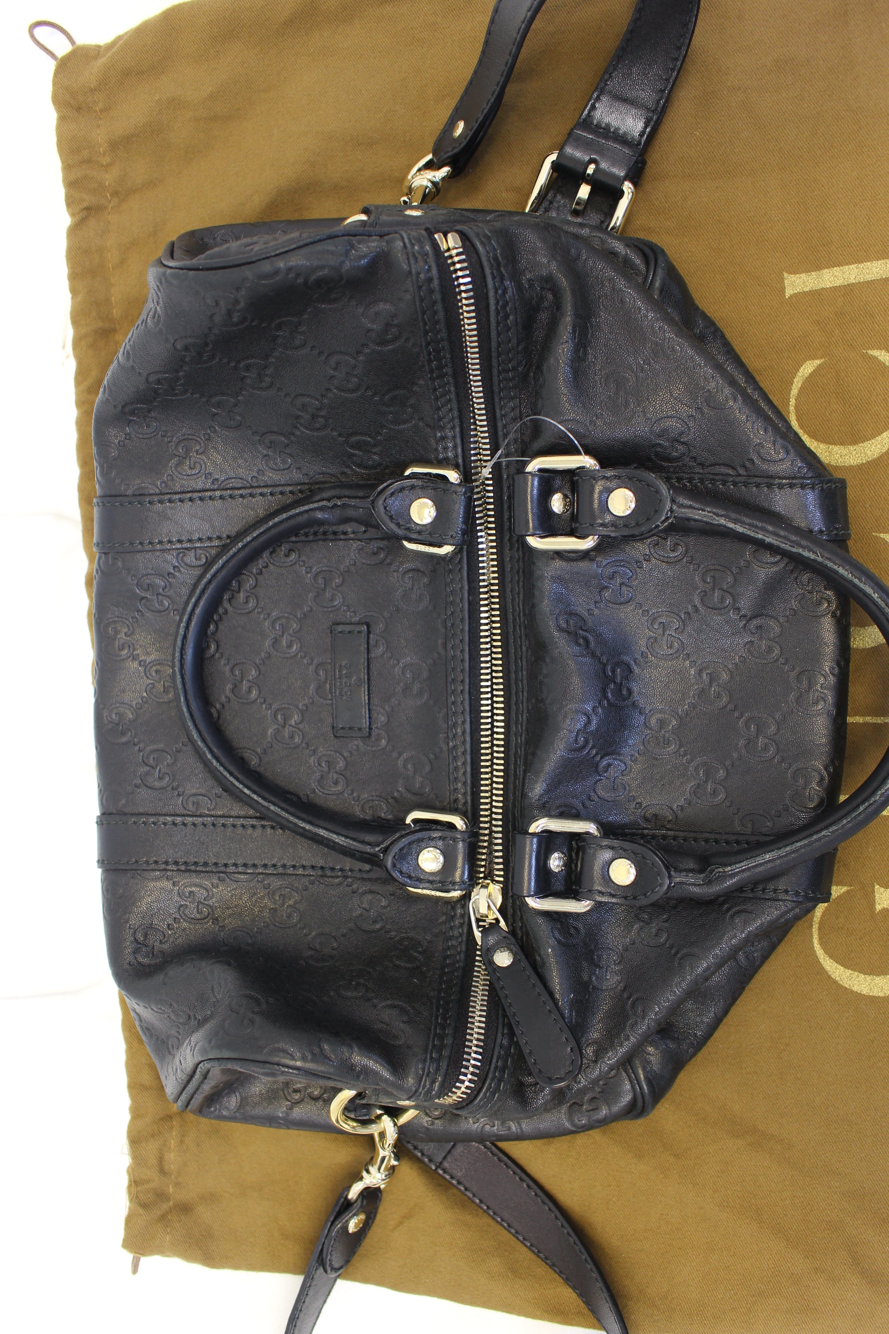 GUCCI Gucci Guccissima Leather Black Boston Bag 203696