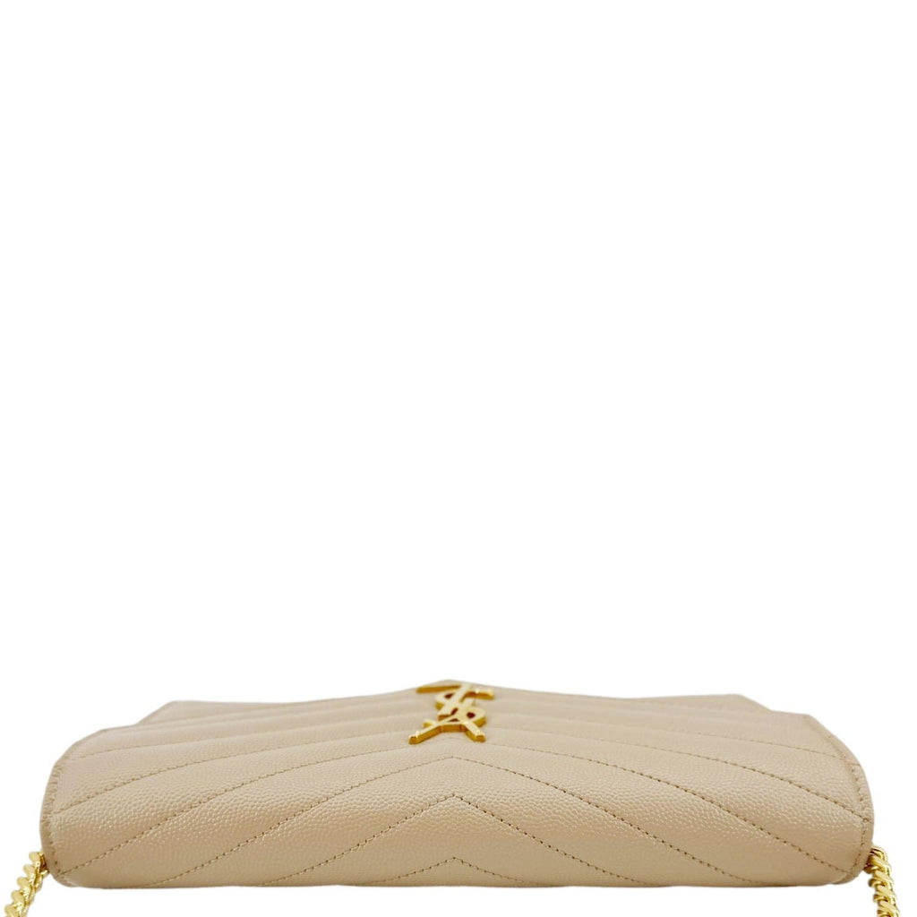 YVES SAINT LAURENT Cassandre Leather Wallet On Chain Crossbody Bag Nude Powder