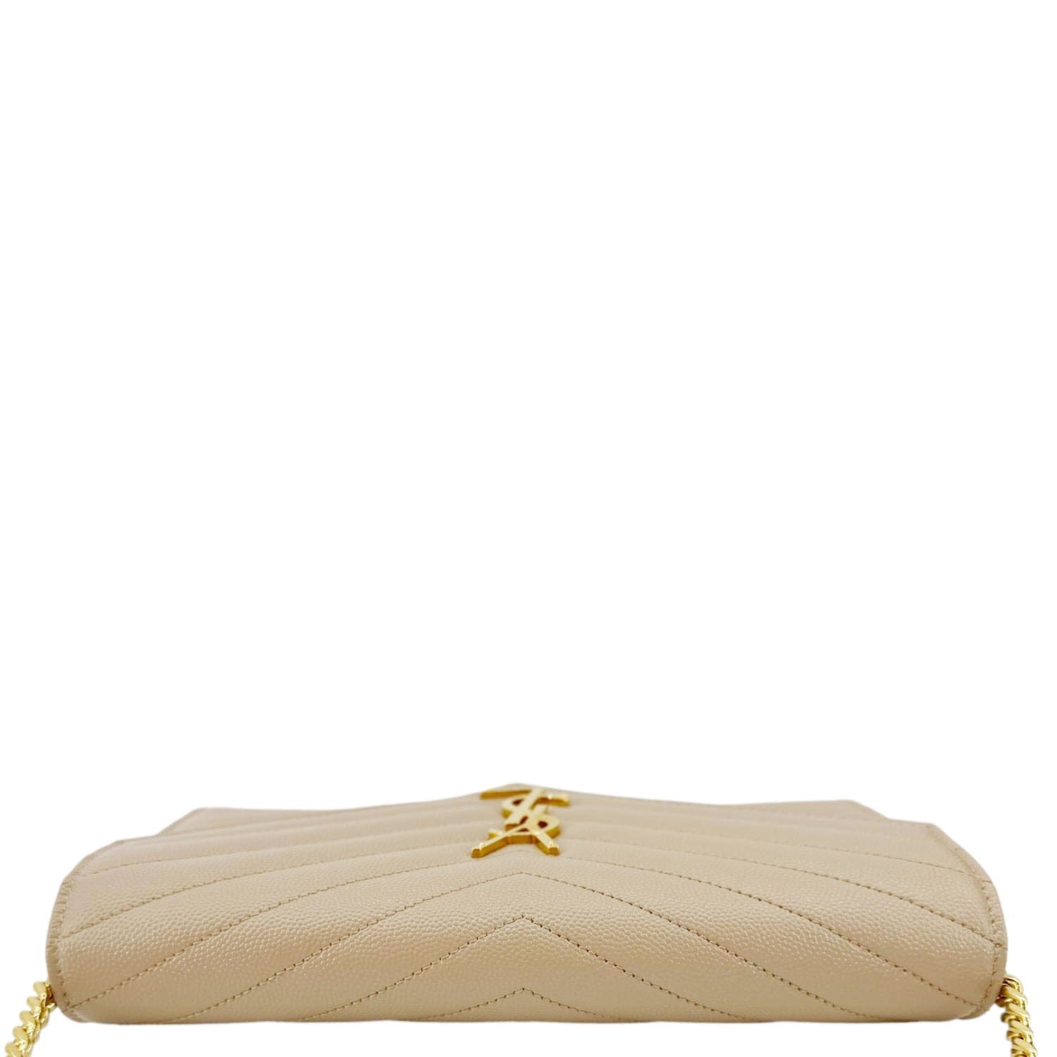YVES SAINT LAURENT Cassandre Leather Wallet On Chain Crossbody Bag Nude Powder