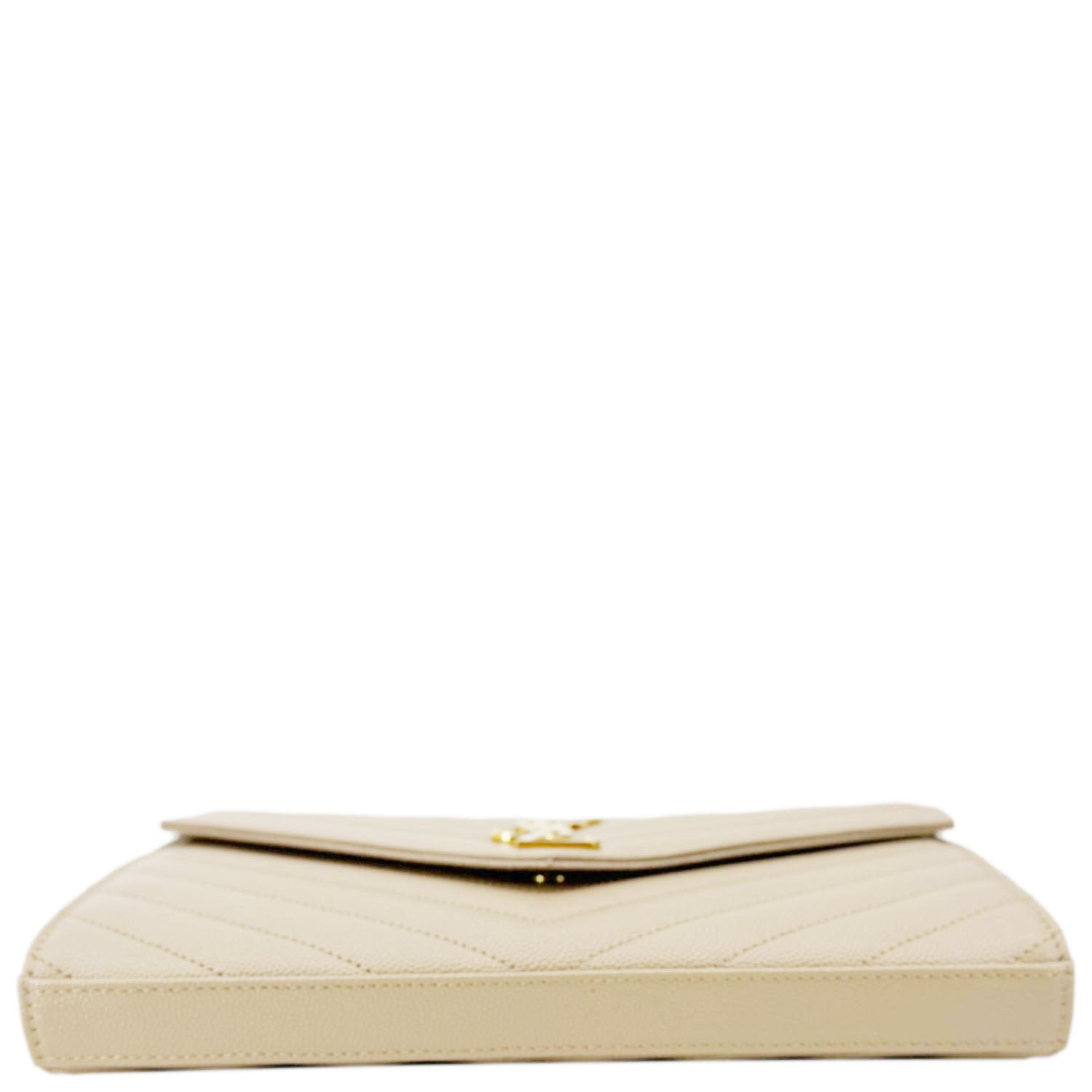 YVES SAINT LAURENT Cassandre Leather Wallet On Chain Crossbody Bag Nude Powder