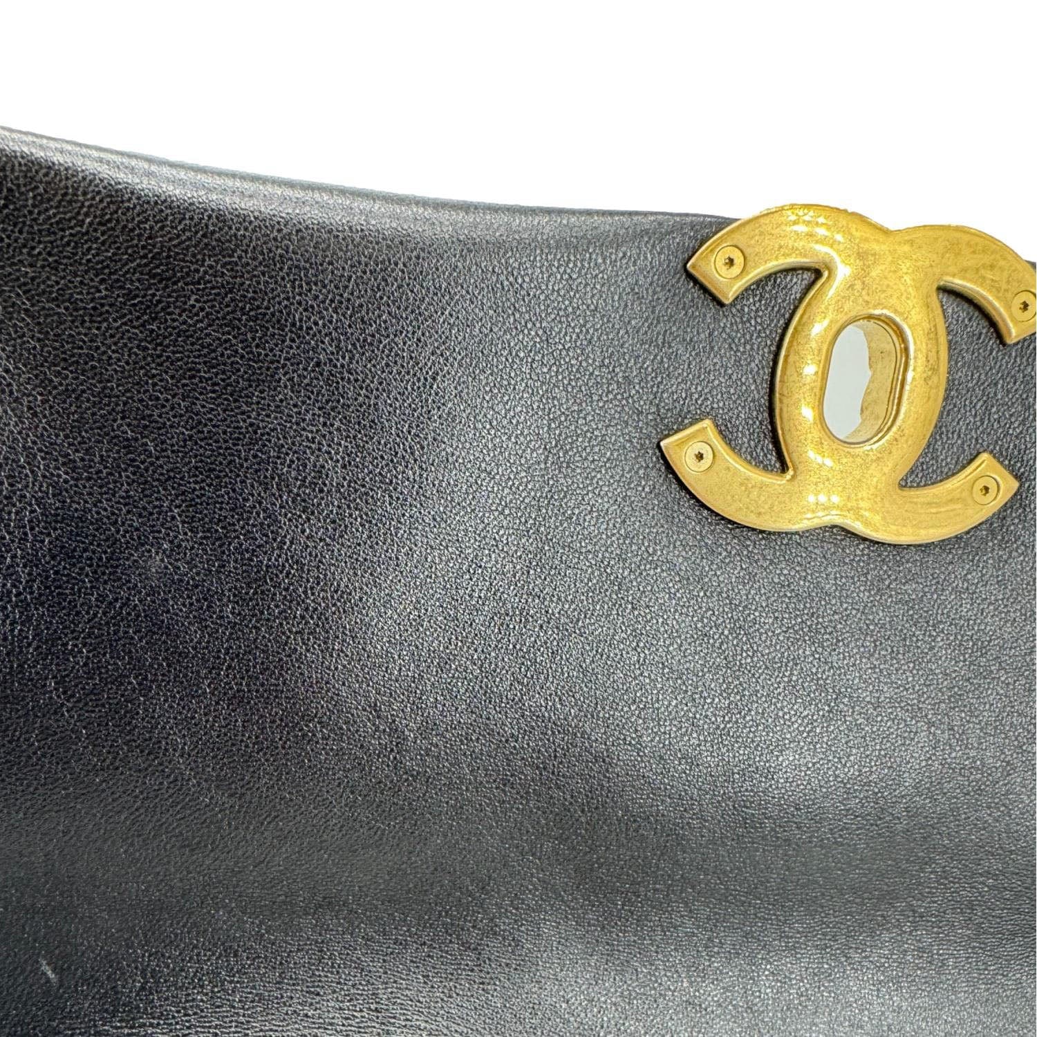Chanel 19 Flap Shiny Lambskin Leather Shoulder Bag Black
