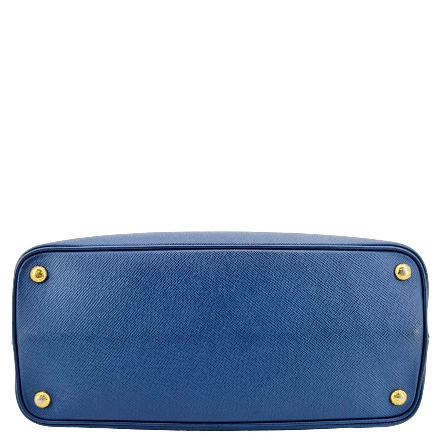 PRADA Double Handle Medium Saffiano Leather Shoulder Bag Navy Blue