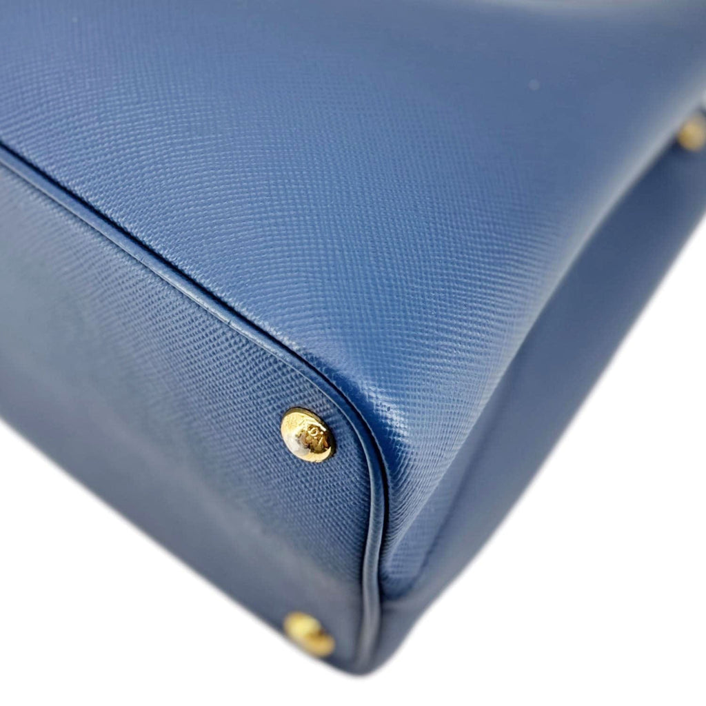PRADA Double Handle Medium Saffiano Leather Shoulder Bag Navy Blue