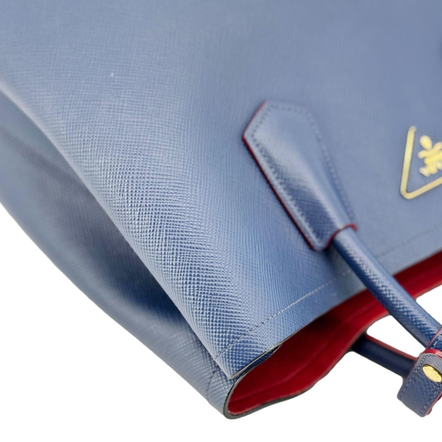 PRADA Double Handle Medium Saffiano Leather Shoulder Bag Navy Blue