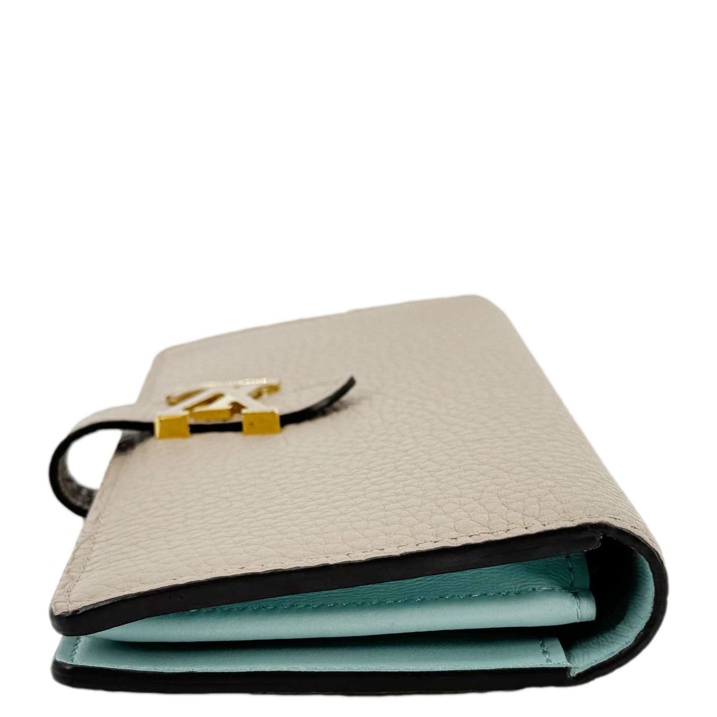 LOUIS VUITTON Grained Taurillon Leather Vertical Wallet Galet Beige