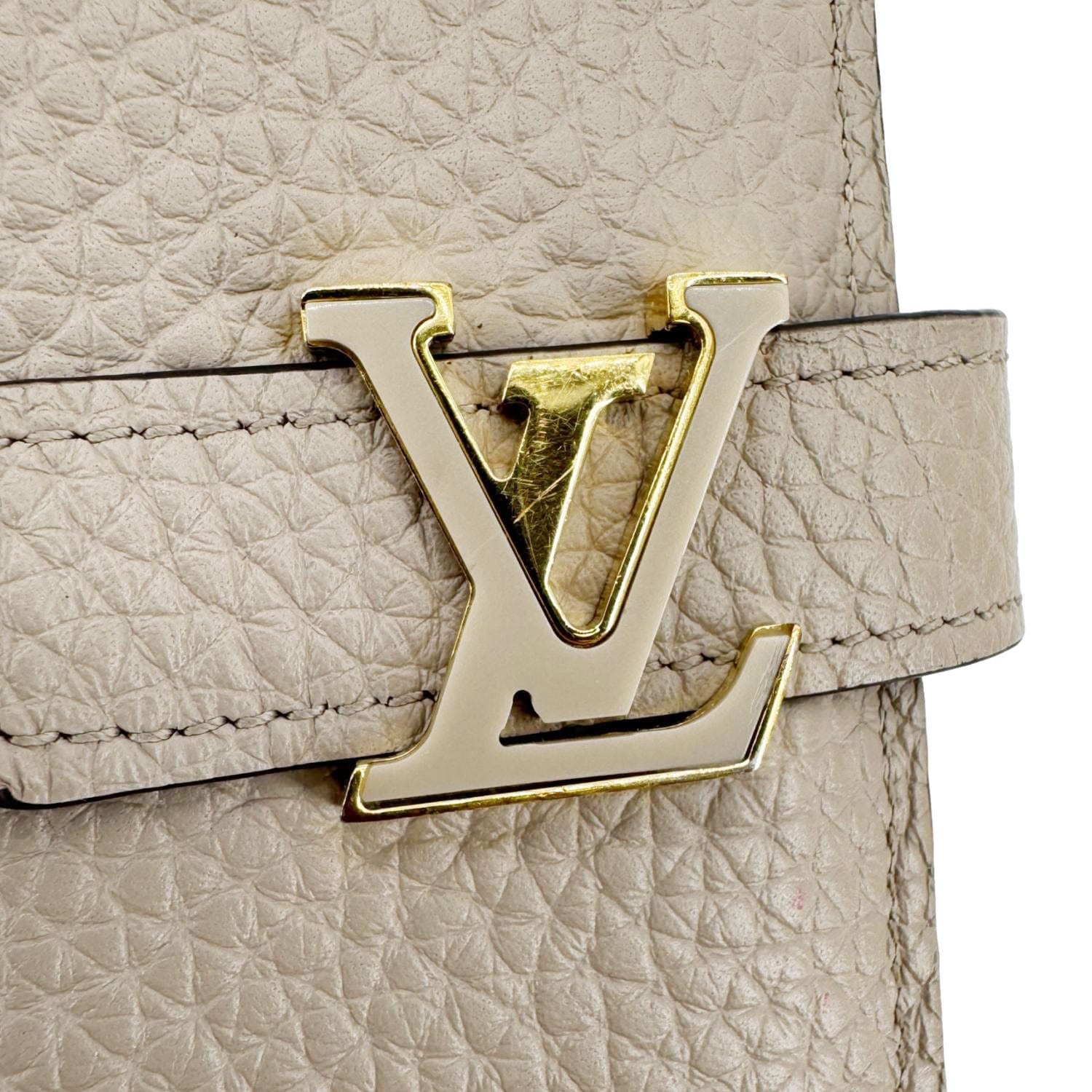 LOUIS VUITTON Grained Taurillon Leather Vertical Wallet Galet Beige