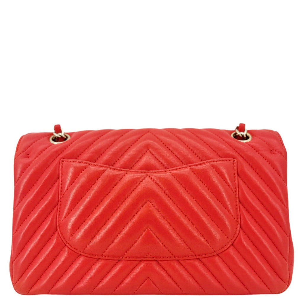 Chanel Classic Double Flap Medium Chevron Leather Shoulder Bag Orange